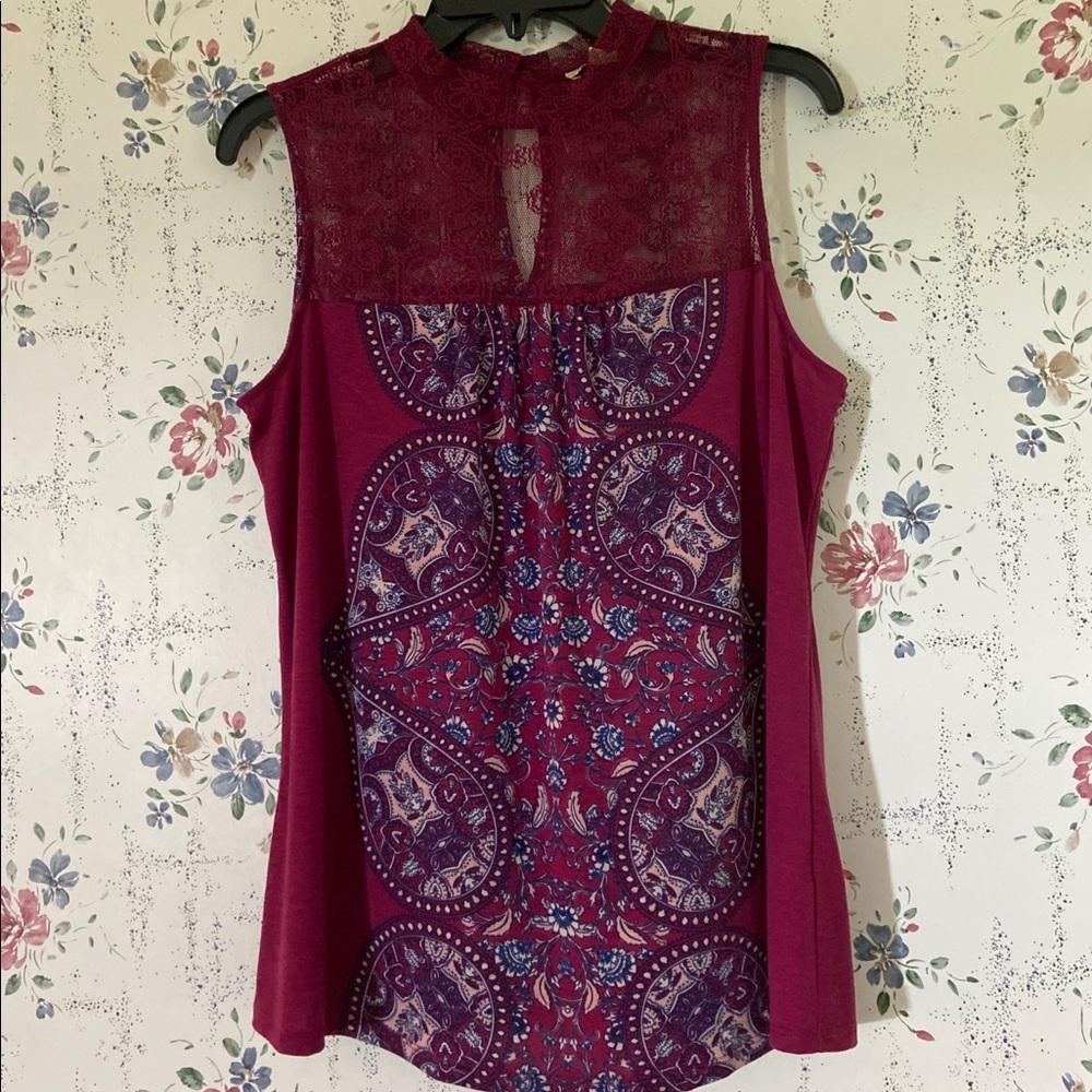 Burgundy Shirt with lace top  NEW never been worn